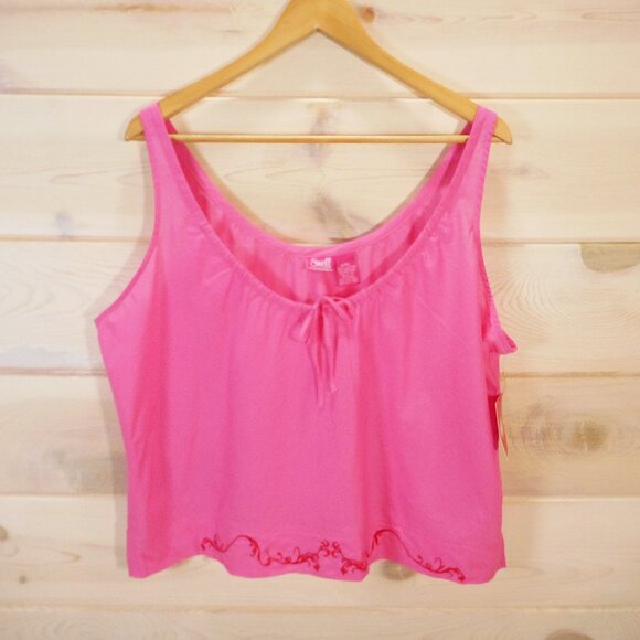 NWT Swell By Cynthia Rowley XXL Pink Babydoll Tank Top Embroidered Y2K Vintage - Picture 1 of 11
